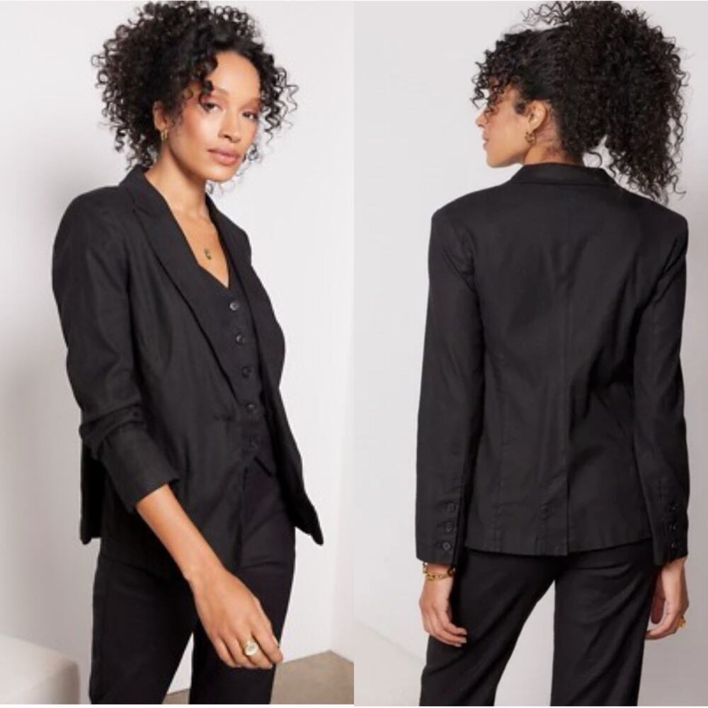 Evereve Brandi Linen Blazer Black Sz Small minimalist casual Chic classic Jacket - Picture 1 of 10